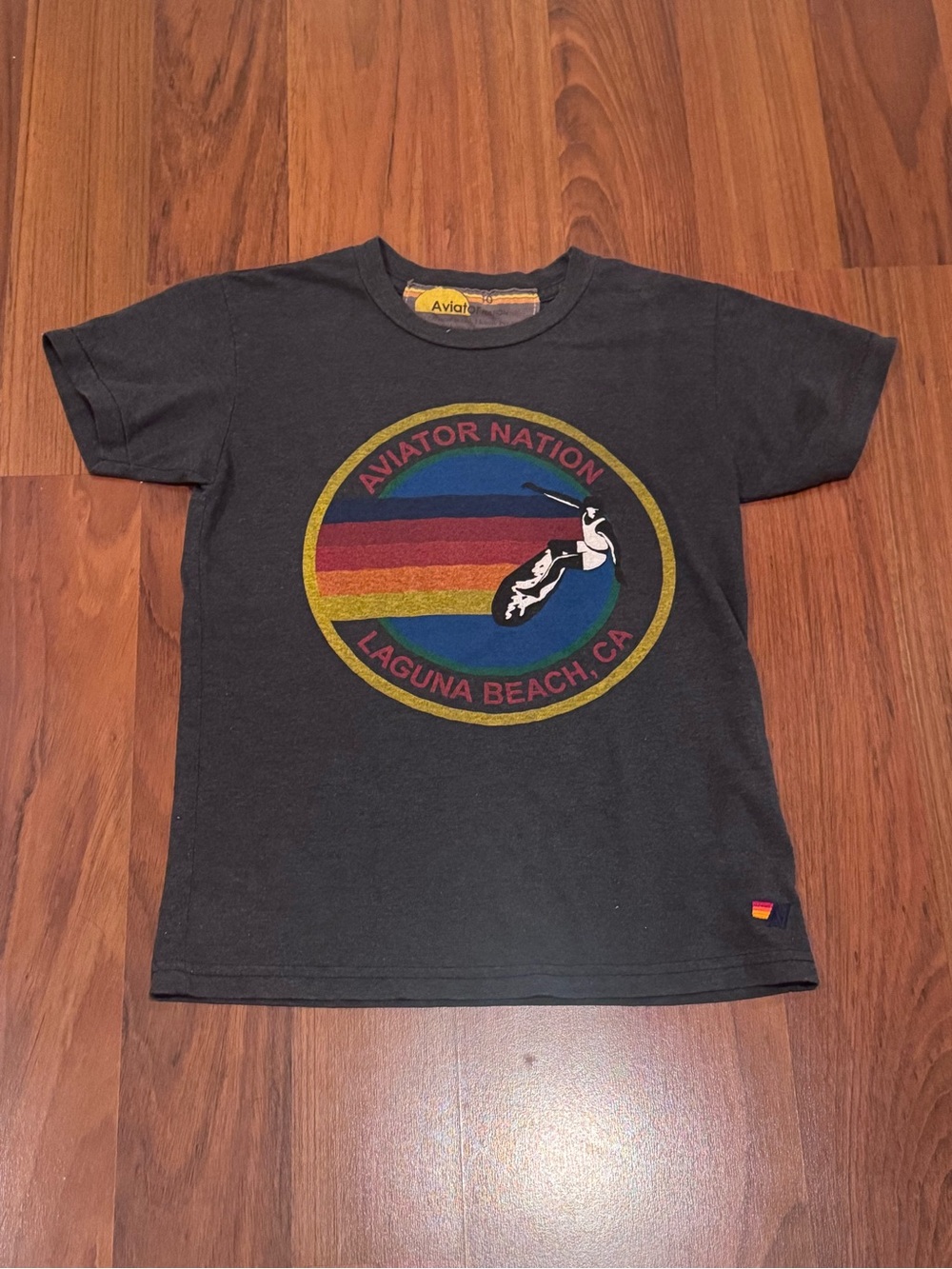 Aviator Nation Laguna Beach Graphic Tee - Charcoal with Rainbow Logo